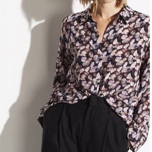 Vince Micro Painted Floral Silk Blouse